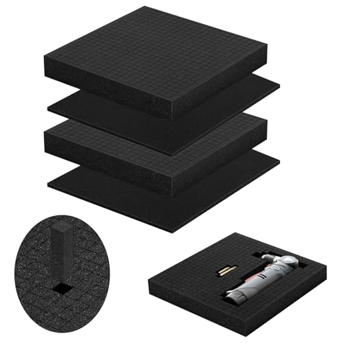 4pcs Pick and Pluck Foam - 12 x 12 x 2 &12 x 12 x 0.4 IN Gun Case Foam Sheets Padding Pre-Cube Sheets with Bottom Packing for Gun Cases Padding Storage Organizer - size: 2 size- length 12in