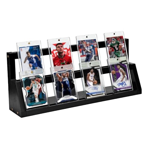 2-Tier Wooden Trading Card Display Stand - Black Display Case for Graded Sports Cards, Baseball & Basketball Card Collection Showcase(WD4017) - color: Black 2-tier