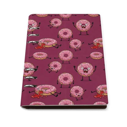 JOJOART Pink Donut Characters Funny Journals Binder Notebook Loose Leaf 6-Ring Professional Notebook,Spiral Notebooks Refillable Journal Notebook,90 Sheets for Office Travel Planner