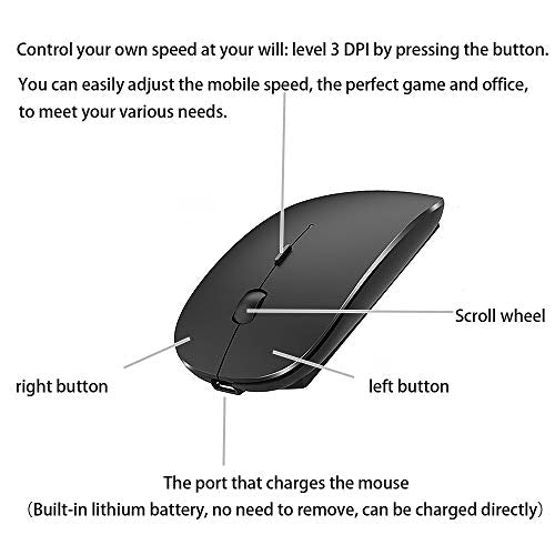 PEIBO Bluetooth Wireless Mouse for Laptop mac MacBook ipad MacBook air MacBook pro pc Desktop Computer Windows Chromebook Notebook (Black) - color: BLACK