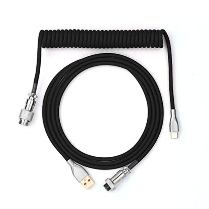 EPOMAKER Mix 1.8m Coiled Keyboard Cable, USB C to USB A TPU Cable for Mechanical Gaming Keyboard, with Detachable Metal Aviator for Custom Keyboard, Black - color: Black