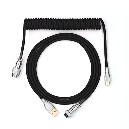EPOMAKER Mix 1.8m Coiled Keyboard Cable, USB C to USB A TPU Cable for Mechanical Gaming Keyboard, with Detachable Metal Aviator for Custom Keyboard, Black - color: Black