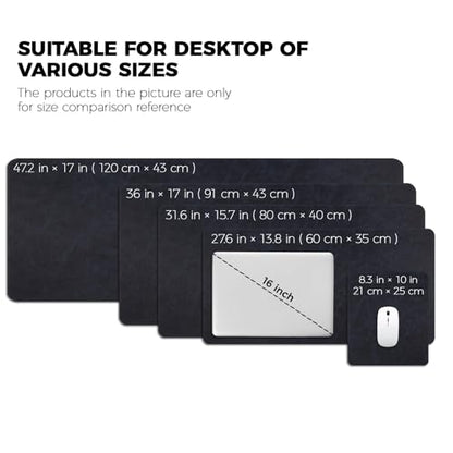 CHEERYGOO Faux Leather Desk Mat - Waterproof Mouse Pad, Non-Slip PU Leather Blotter, Writing Surface for Office and Home 47"x17" XXL Dark Blue - color: Dark Blue, size: 47" x 17"