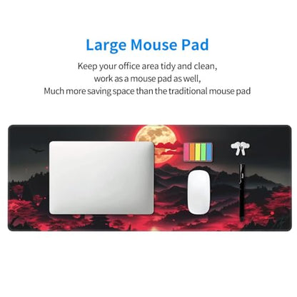 Extended Gaming Mouse Pad, Large Desk Mat XL Anime Mouse Pad Waterproof with Stitched Edges, Non-Slip Desktop Pad for Home and Office, Level Up Your 31.5x11.8 Inch (Darkness Red Moon3) - color: Darkness Red Moon3