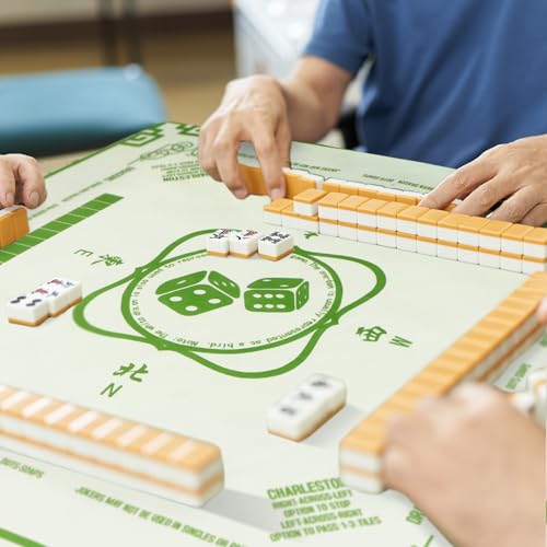 Oudain Chinoiserie Mahjong Tablecloth Florals Card Table Cloth 55x 55 Inch Square Tablecloth Game Table Cover with Game Rules for Mahjong Beginners, Card, Board Tile Games(Green and White) - color: Green and White
