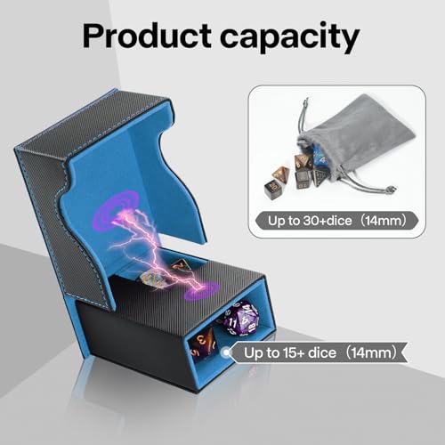 Dice Roller Tower, Premium DND Magnetic Dice Tray, Foldable PU Leather Dice Tower RPG Gifts for Dungeons and Dragons MTG Dm & Player Black/Blue - color: Black/Blue