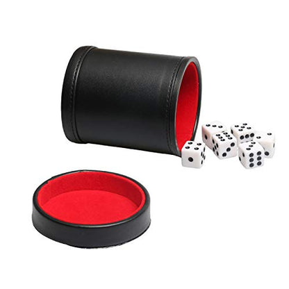 Leatherette Dice Cup with Lid, Includs 16mm Regular Dices, Red Felt Lining Dice Shaker Quiet for Playing Yahtzee/Farkle/Liars Dice/Board Game - color: Red