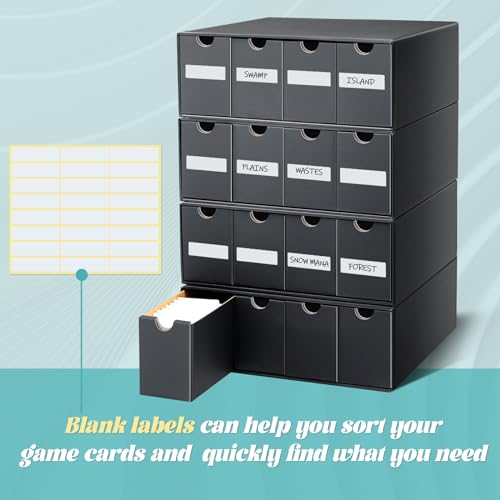 Cholemy Trading Card Storage Box Card Organizer 15000+ with 70 Cardboard Storage Divider, Label Sticker for Collection Compatible with Tcg, Sport Cards(8 Row, 4 in A Row,Black) - size: 8 Row, 4 in A Row