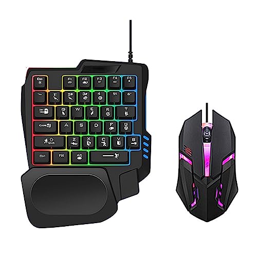 One Handed Gaming Keyboard RGB Backlit and Mouse 35 Keys Ergonomic Mini Keyboard with Wrist Rest USB Interface Mini Game Controller for Gamer White