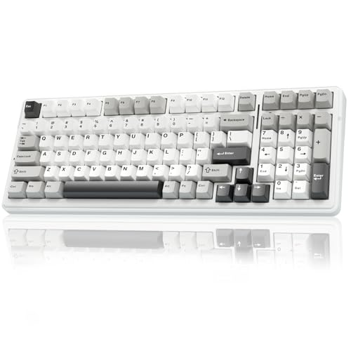 AULA F99 Wireless Mechanical Keyboard,Tri-Mode BT5.0/2.4GHz/USB-C Hot Swappable Custom Keyboard,Pre-lubed Linear Switches,RGB Backlit Computer Gaming Keyboards for PC/Tablet/PS/Xbox - color: Black&Grey&White