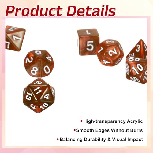 uxcell Polyhedral Dice Set, 7 Pcs Acrylic Dice for Role Playing Table Games Tabletop Gaming Accessories, Pearl Pattern Brown - color: Pearl Pattern Brown