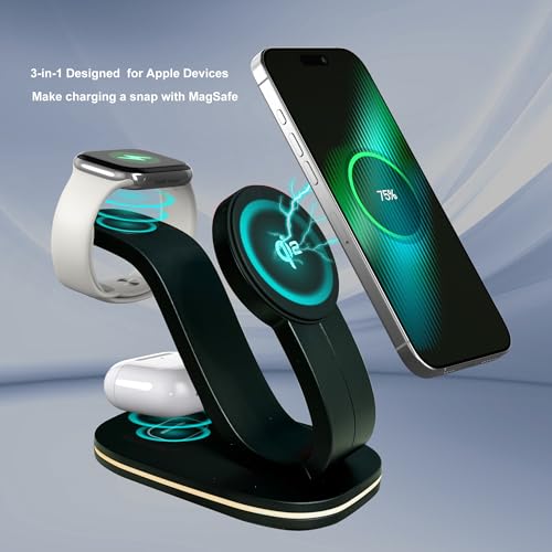 Wireless Charging Station, 2026 Upgraded Fast 15W 3-in-1 Charger Station for iPhone 17/16/15/14/13/12 Series, Watch Airpods 1-8/Ultra, iPad, AirPods