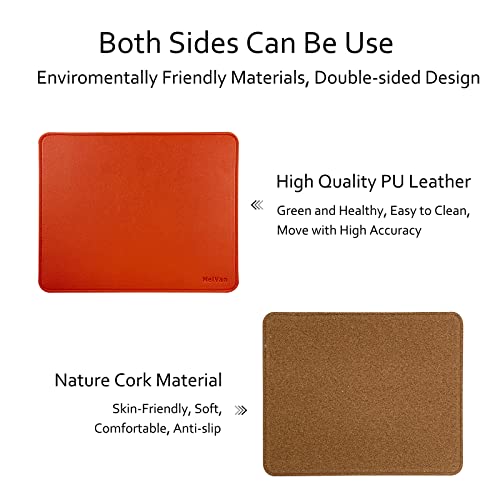 MelVan PU Leather Mouse Pad with Stitched Edge, Wood Mousepad, Waterproof Gaming Mouse Pad Mat for Computers, Laptop, Office & Home, 10.2" x 8.3", 1 Pack (Orange) - color: Orange