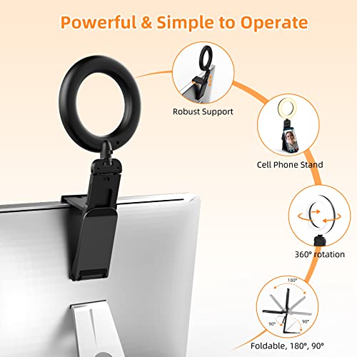 2Packs-Ring Light for Computer Laptop,Video Conference Lighting kit for Zoom Meetings,5" Small Led Selfie Light Portable DeskLight with Stand,Cell Phone Holder Desktop Lighting for Skype Call Black - size: 2Packs-Black