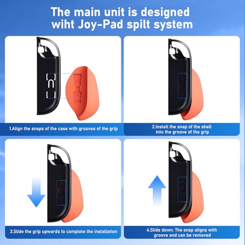 Lainergie 9-IN-1 Switch 2 Grip Case, Ergonomic Grip Hard Shell with Replaceable Grips [to fit All Hands Sizes], Dockable Handheld Shell Set for Nintendo Switch 2 2025, Neon Blue (L) + Neon Red (R) - color: Neon Blue + Red