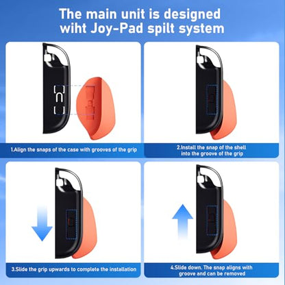 Lainergie 9-IN-1 Switch 2 Grip Case, Ergonomic Grip Hard Shell with Replaceable Grips [to fit All Hands Sizes], Dockable Handheld Shell Set for Nintendo Switch 2 2025, Neon Blue (L) + Neon Red (R) - color: Neon Blue + Red