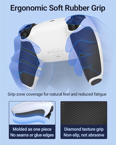 CHARM FOCUS Back Shell Grip Cover Compatible with PS5 Controller, Soft Rubber Overmold and Anti-Slip Diamond Texture, Seamless-Fit Replacement for PS5 Controller Shell, White/Gray - color: White/Gray