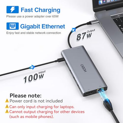 USB C Docking Station Dual Monitor for HP,Laptop Docking Station 3 Monitors | USB C Hub Dock Triple Display to 2 HDMI 4K,DP,Ethernet,6 USB,PD,SD/TF,USB C Adapter 14 in 1 Computer Docking Station for Dell