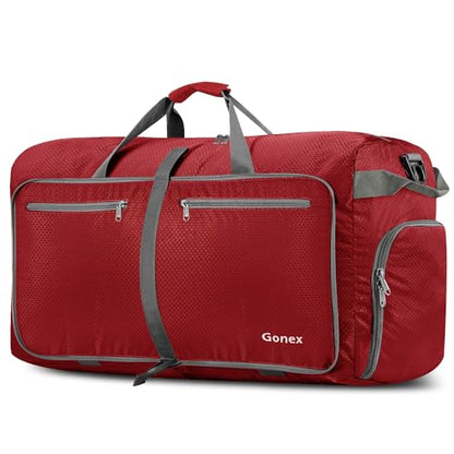 Gonex Large Foldable Travel Duffle Bag with Shoes Compartment, Packable Lightweight Water Repellent Duffel Bag for Camping Gym Weekender Bag - color: Red, size: 60L