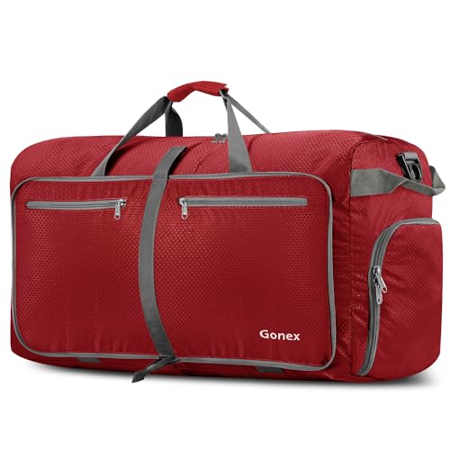 Gonex Large Foldable Travel Duffle Bag with Shoes Compartment, Packable Lightweight Water Repellent Duffel Bag for Camping Gym Weekender Bag - color: Red, size: 60L