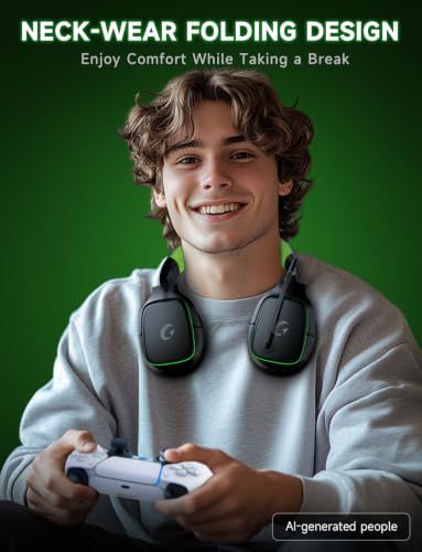 Gvyugke 2.4GHz Wireless Gaming Headsets for PS5, PS4, PC, Switch - Bluetooth 5.3 Gaming Headphones with Noise Canceling Mic, 7.1 Surround Sound, 70H Battery, Blue Lighting - Black Green - color: Black Green
