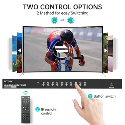 MT-VIKI 4K HDMI Multi-Viewer 16x1 w/IR Remote, 4K@30Hz Seamless HDMI Switcher 16 in 1 Out for PS4/PS5/Security Camera - size: 16x1 w/ IR Remote