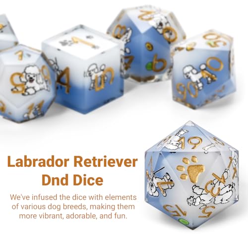 DND Dice Set 7-Pcs, Sharp Edge Cute Dog Style Resin Dice Polyhedral Resin Sharp Edge Dice for Roleplaying Games Dungeons and Dragons RPG MTG Table Games（Poodle） - color: Blue and White, style: Poodle