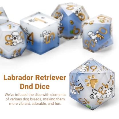 DND Dice Set 7-Pcs, Sharp Edge Cute Dog Style Resin Dice Polyhedral Resin Sharp Edge Dice for Roleplaying Games Dungeons and Dragons RPG MTG Table Games（Poodle） - color: Blue and White, style: Poodle