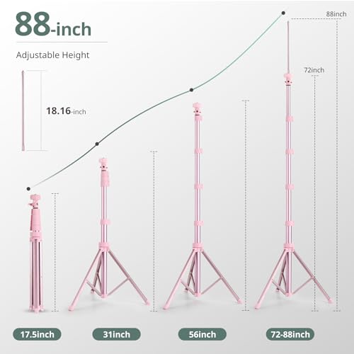 SENSYNE 88" Phone Tripod & Selfie Stick, Extendable Cell Phone Tripod Stand with Wireless Remote and Phone Holder, Pink - color: Pink, size: 88-inch
