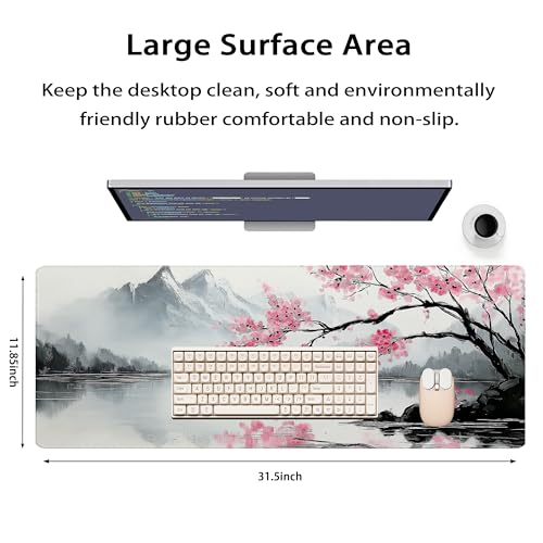 31.5”x11.8”Large Gaming Mouse Pad for Desk, Mouse Mat with Seamed Edges, Waterproof Desk Pad, Non-Slip Rubber Base, Keyboard Pad Computer Mat, Big XL Mousepad-japannese Landscape Painting - color: Japannese Landscape Painting