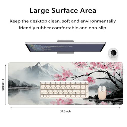 31.5”x11.8”Large Gaming Mouse Pad for Desk, Mouse Mat with Seamed Edges, Waterproof Desk Pad, Non-Slip Rubber Base, Keyboard Pad Computer Mat, Big XL Mousepad-japannese Landscape Painting - color: Japannese Landscape Painting