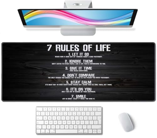 Gaming Mouse Pad, Large Non-Slip Rubber Base Mousepad, Keyboard Mouse Mat, Desk Pad with Stitched Edges, 31.5x11.8inch, 7 Rules of Life Motivational Quotes - color: 7 Rules of Life Motivational Quotes