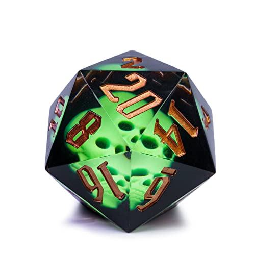 Cusdie Large D20 Dice 55mm with Sharp Edges, D&D 20 Sided Dice, Handmade DND Giant D20 for RPG, Table Games(Green Skull) - color: Green Skull