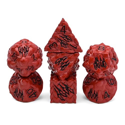 Dragon Scale Metal Dice Set-Dragon Claw,with Gift Metal Box for TTRPG Tabletop Gaming,Dungeon Masters,RPG Adventures(Red) - color: Red