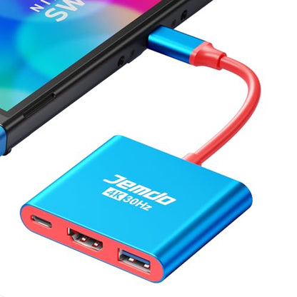 JEMDO Portable Dock Adapter for Switch, Travel Docking Station for TV with 4K HD HDMI Output & PD Fast Charging & USB 3.0 Compatible with Switch/OLED, Steam Deck, MacBook Pro/Air, ROG Ally