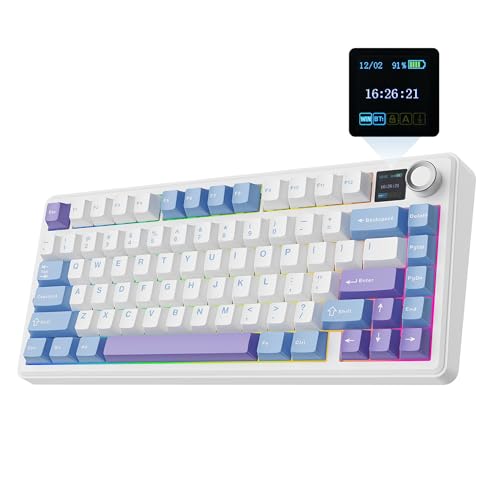 EPOMAKER X Aula F75 MAX Wireless Mechanical Keyboard with TFT Screen and Knob, Gasket Gaming Keyboard in 75% Layout, Hot Swappable, RGB Backlight, for PC/Mac/Linux (Blue&White&Purple) - color: Blue&White&Purple