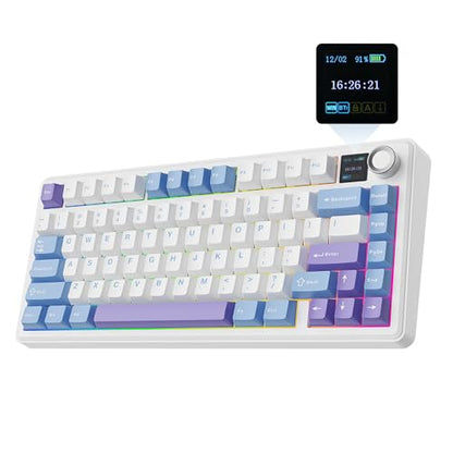 EPOMAKER X Aula F75 MAX Wireless Mechanical Keyboard with TFT Screen and Knob, Gasket Gaming Keyboard in 75% Layout, Hot Swappable, RGB Backlight, for PC/Mac/Linux (Blue&White&Purple) - color: Blue&White&Purple