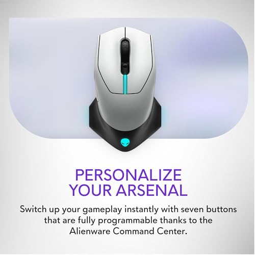 Alienware Wireless Gaming Mouse AW610M, 16000 DPI, 7 Buttons | USB Wired, Optical Sensor, Auto-Calibration, 16.8M AlienFX Lighting, 350-Hour Battery, 400 IPS, Lunar Light - color: AW610M - Lunar light