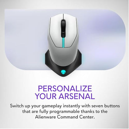 Alienware Wireless Gaming Mouse AW610M, 16000 DPI, 7 Buttons | USB Wired, Optical Sensor, Auto-Calibration, 16.8M AlienFX Lighting, 350-Hour Battery, 400 IPS, Lunar Light - color: AW610M - Lunar light