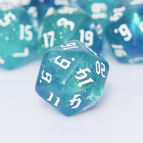 10PCs D20 Polyhedral Dice Set 22mm for DND RPG MTG Dungeons and Dragons Dice (Blue + Cyan) - color: Blue + Cyan