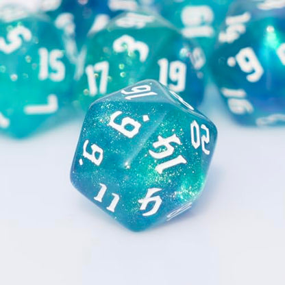 10PCs D20 Polyhedral Dice Set 22mm for DND RPG MTG Dungeons and Dragons Dice (Blue + Cyan) - color: Blue + Cyan
