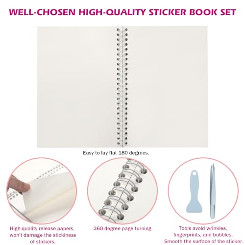 SUNEZLGO A5 Reusable Sticker Book 60 Sheets, Sticker Collecting Album Organizer, Blank Sticker Keeper Book for Adult Children with Tweezer and Spatula, Black - color: Black