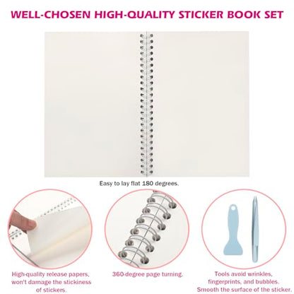 SUNEZLGO A5 Reusable Sticker Book 60 Sheets, Sticker Collecting Album Organizer, Blank Sticker Keeper Book for Adult Children with Tweezer and Spatula, Black - color: Black