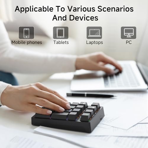 Wireless Numeric Keyboard | Mechanical Number Pad with RGB LED Backlit Wireless 2.4G/Bluetooth 5.0/Wired USB-C Rechargeable Numeric Keypad for Win/Mac - color: Black