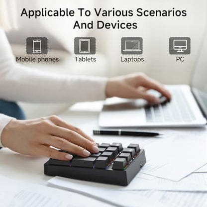 Wireless Numeric Keyboard | Mechanical Number Pad with RGB LED Backlit Wireless 2.4G/Bluetooth 5.0/Wired USB-C Rechargeable Numeric Keypad for Win/Mac - color: Black