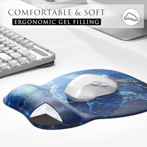 MROCO Ergonomic Mouse Pad with Gel Wrist Rest, 9.4 x 8.1 in, Ocean Marble | Ergonomic Shape Design, Multiple Pattern Options, Gel Wrist Comfort, Smooth Lycra Surface, Non-Slip PU Base - color: Ocean Marble
