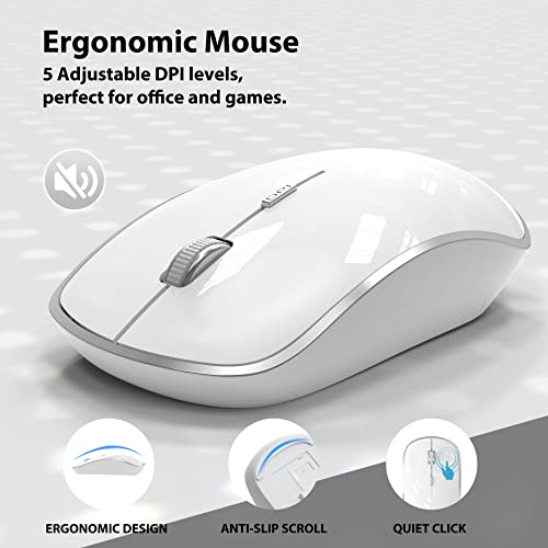 J JOYACCESS Wireless Keyboard and Mouse, Slim Wireless Keyboard Mouse with Numeric Keypad Compatible with iMac Mac PC Laptop Tablet Computer Windows (Silver White) - color: silver