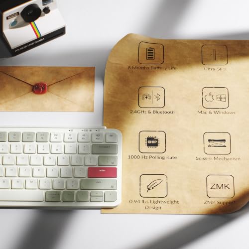 Keychron B1 Pro Ultra-Slim ZMK/Launcher Wireless Bluetooth 2.4 GHz/Wired Connection Keyboard for Mac Windows Linux - Retro Red - color: Retro Red
