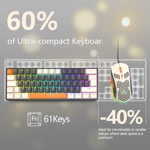 RK-T60 Wired 60% TKL Mechanical Gaming Keyboard Led Rainbow Backlight Ultra-Compact NKRO Linear Red Switch ABS Keycap RGB Honeycomb Mice Coiled Aviator Cable for Windows Laptop PS4/PC/WIN Gamer - color: Dark Gray/Blue Switch