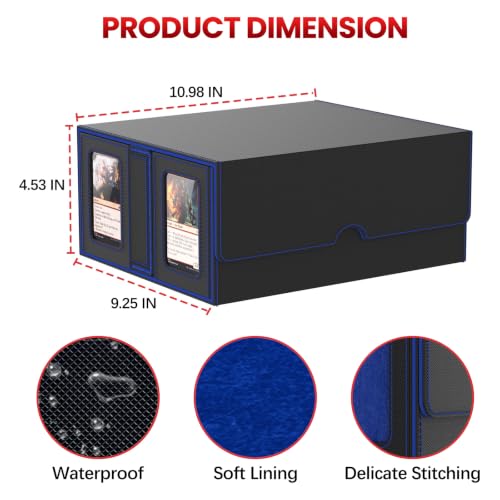Gomyrod Card Deck Box with 4 Commander Display & Dice Tray (Black & Blue) | 7 In 1 MTG Commander Deck Box, Fits 240+ Toploader Cards, Removable Deck Case, Compatible for Magic/TCG/Sports/Baseball Cards - color: Black & Blue